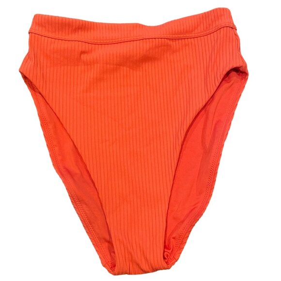 NWT Madewell Bikini Bottom Sz XS Coastal Orange Ribbed High-Rise NP216 UPF50 - Picture 1 of 7